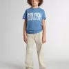 T-shirt blu da bambino con stampa bianca T-shirt blu da bambino con stampa bianca