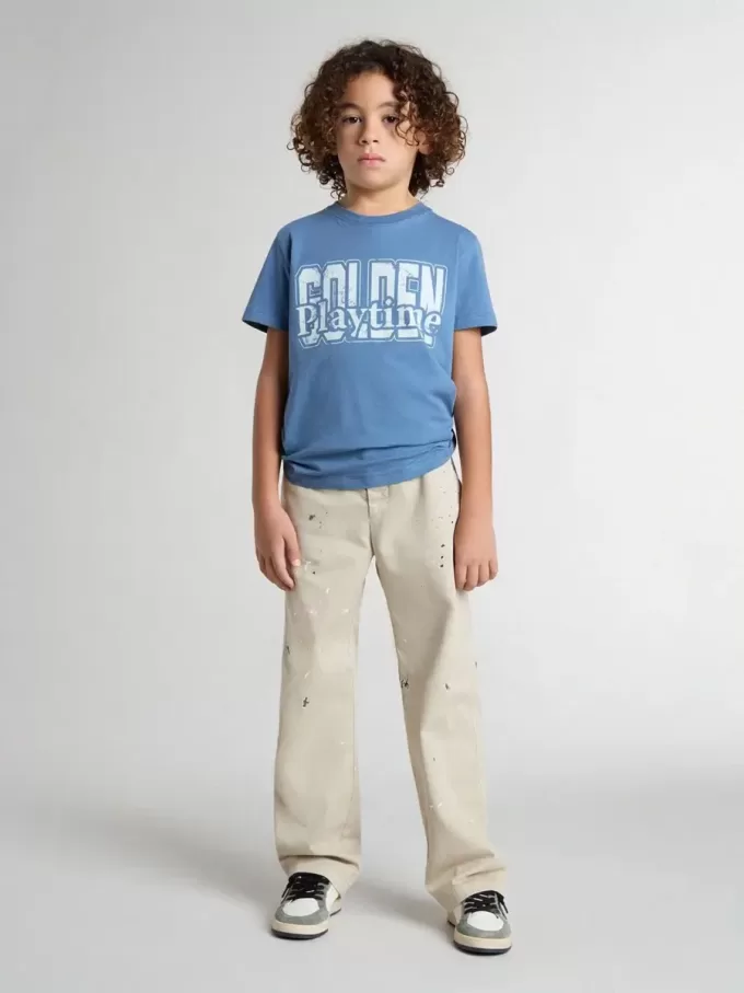 T-shirt blu da bambino con stampa bianca T-shirt blu da bambino con stampa bianca