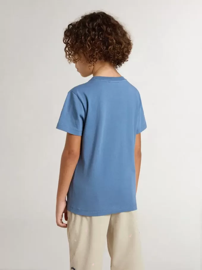 T-shirt blu da bambino con stampa bianca T-shirt blu da bambino con stampa bianca