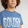 T-shirt blu da bambino con stampa bianca T-shirt blu da bambino con stampa bianca