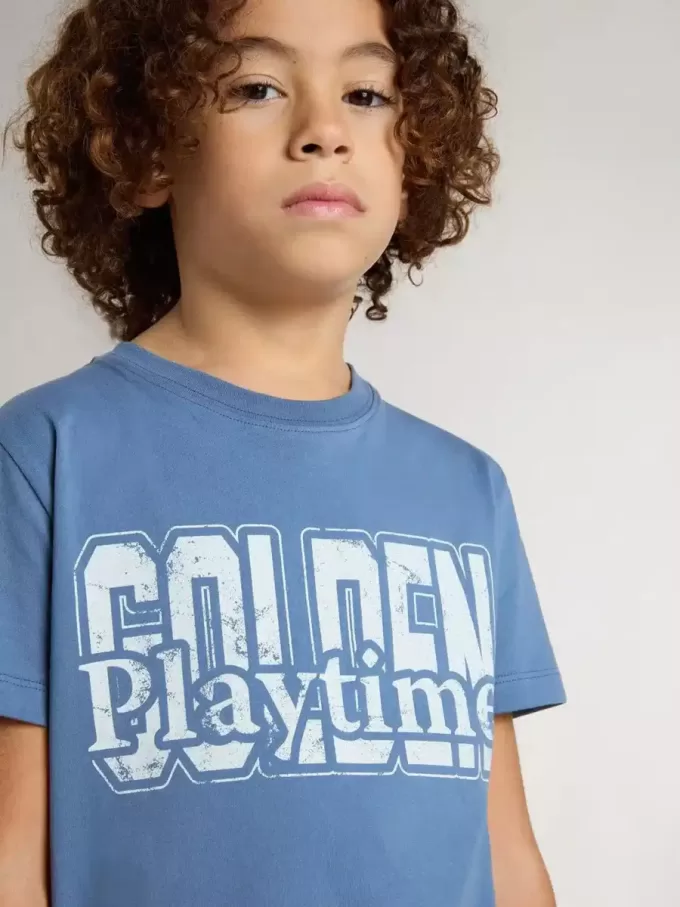 T-shirt blu da bambino con stampa bianca T-shirt blu da bambino con stampa bianca