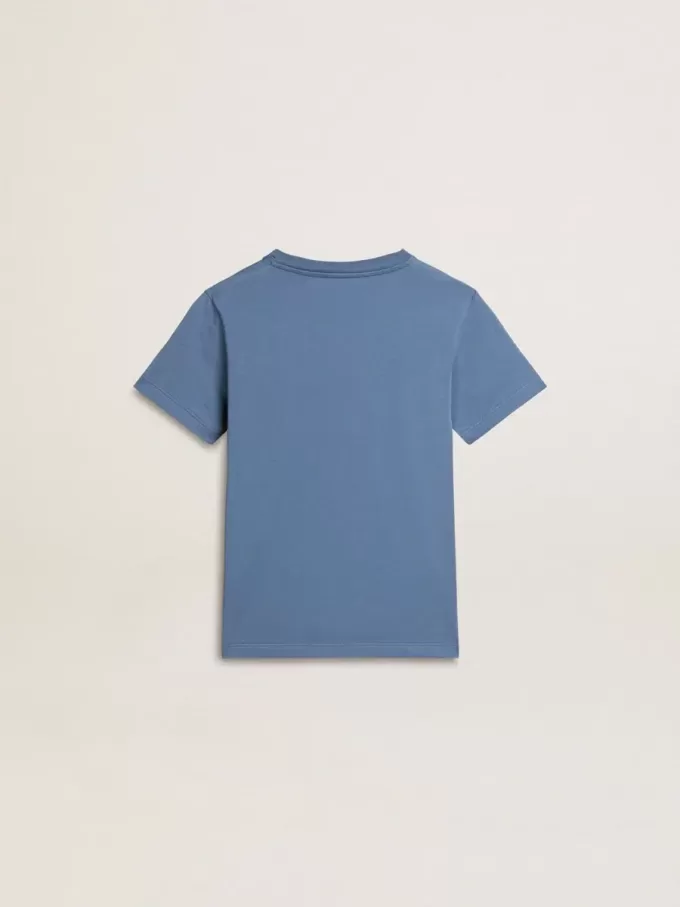 T-shirt blu da bambino con stampa bianca T-shirt blu da bambino con stampa bianca