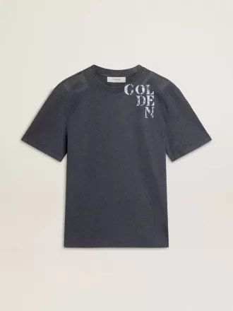T-shirt blu da uomo con stampa bianca