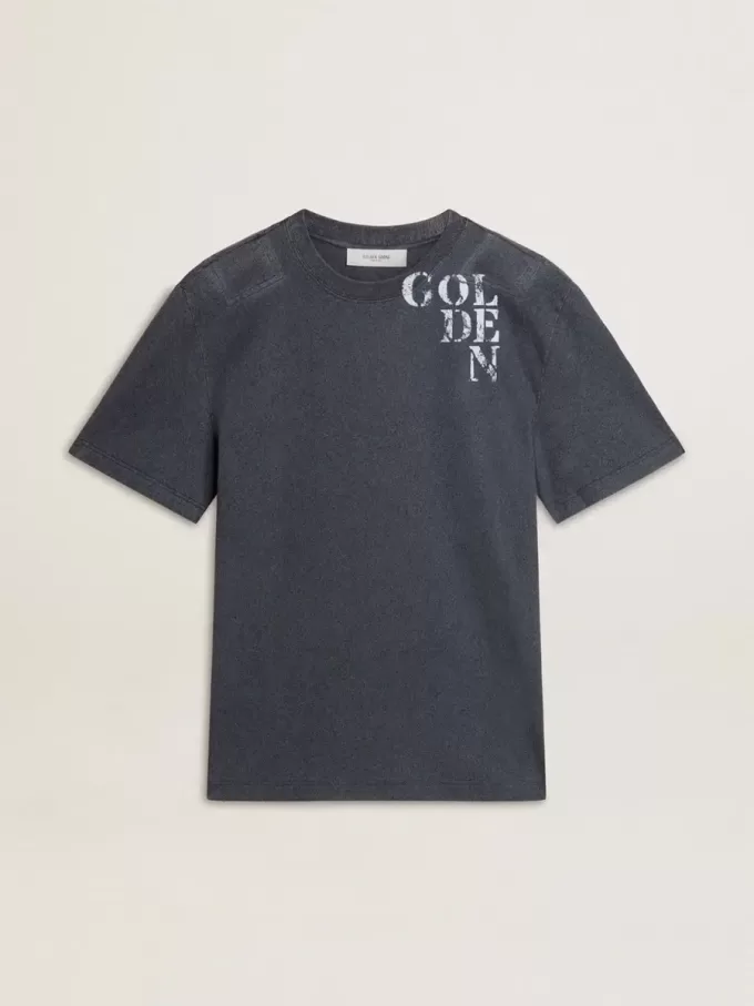 T-shirt blu da uomo con stampa bianca T-shirt blu da uomo con stampa bianca