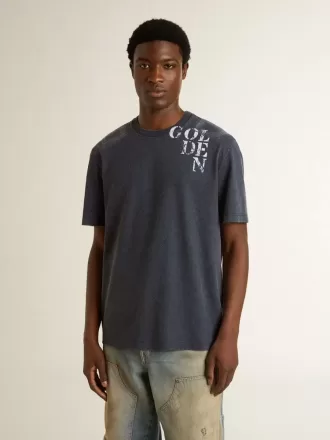 T-shirt blu da uomo con stampa bianca