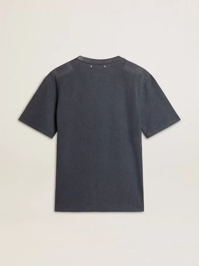 T-shirt blu da uomo con stampa bianca T-shirt blu da uomo con stampa bianca