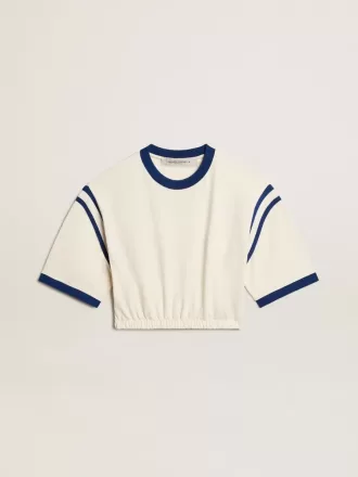 T-shirt corta in cotone bianco invecchiato con scritta sul retro T-shirt corta in cotone bianco invecchiato con scritta sul retro
