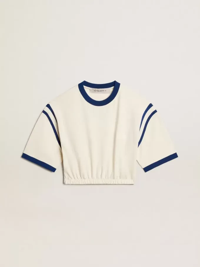 T-shirt corta in cotone bianco invecchiato con scritta sul retro T-shirt corta in cotone bianco invecchiato con scritta sul retro