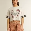 T-shirt corta oversize da donna in jersey bianco con ricami e stampa “Venezia Mediterraneo”