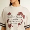 T-shirt corta oversize da donna in jersey bianco con ricami e stampa “Venezia Mediterraneo”