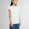 T-shirt da bambina con maniche a volant con scritte e ricami