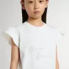T-shirt da bambina con maniche a volant con scritte e ricami
