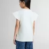T-shirt da bambina con maniche a volant con scritte e ricami