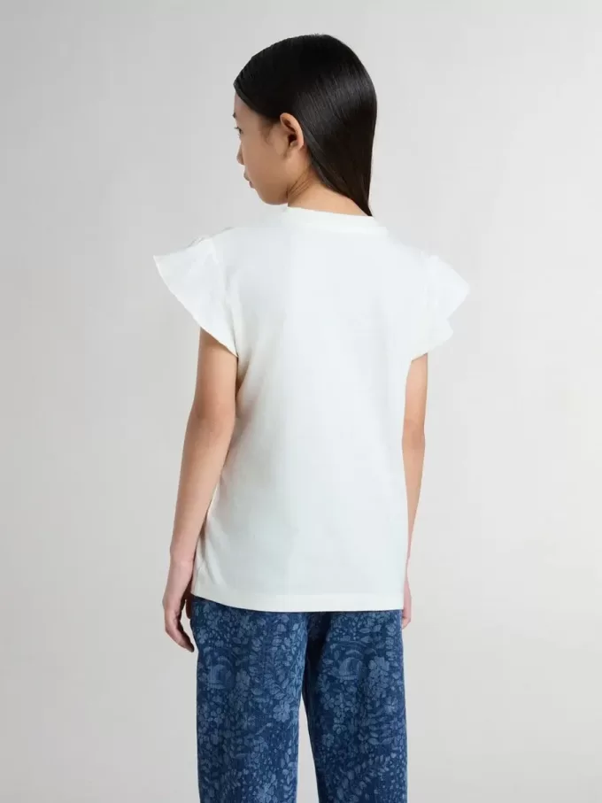 T-shirt da bambina con maniche a volant con scritte e ricami