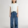 T-shirt da bambina con maniche a volant con scritte e ricami