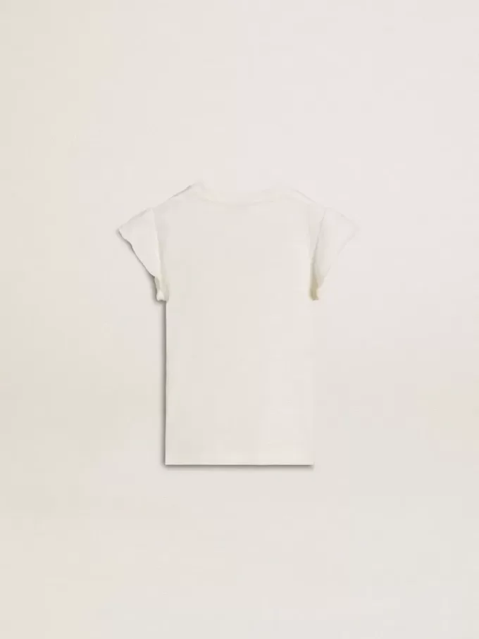 T-shirt da bambina con maniche a volant con scritte e ricami