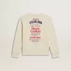 T-shirt da bambina in bianco consumato con ricamo sul davanti e stampa sul retro