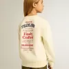 T-shirt da bambina in bianco consumato con ricamo sul davanti e stampa sul retro