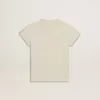 T-shirt da bambina in cotone bianco consumato con ricamo rosso sul petto