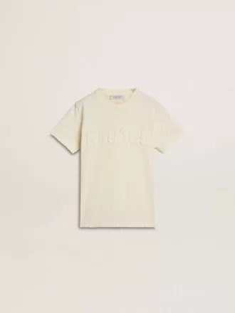 T-shirt da bambino color crema con logo in rilievo