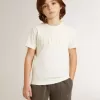 T-shirt da bambino color crema con logo in rilievo