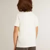 T-shirt da bambino color crema con logo in rilievo