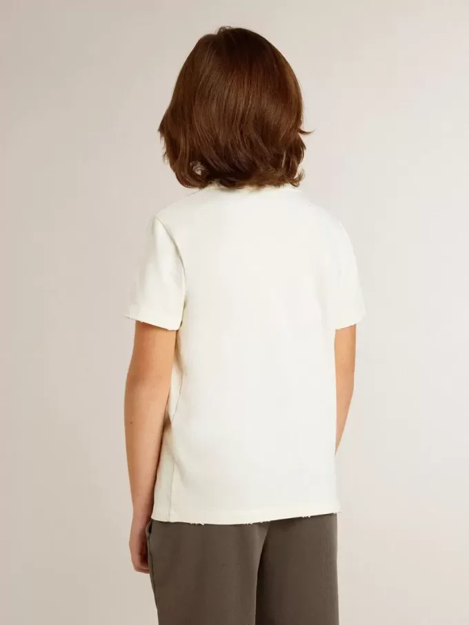 T-shirt da bambino color crema con logo in rilievo