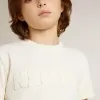 T-shirt da bambino color crema con logo in rilievo