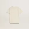 T-shirt da bambino color crema con logo in rilievo