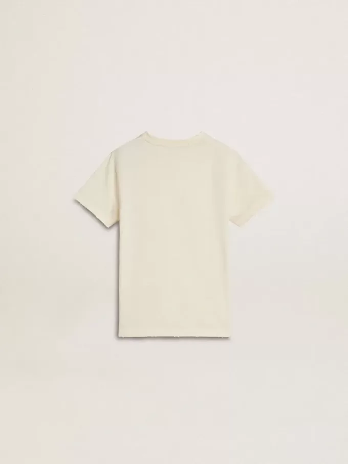 T-shirt da bambino color crema con logo in rilievo
