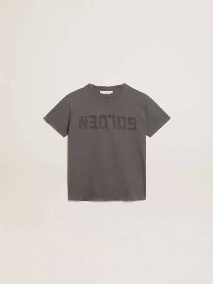 T-shirt da bambino grigia con effetto consumato