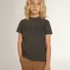 T-shirt da bambino grigia con effetto consumato