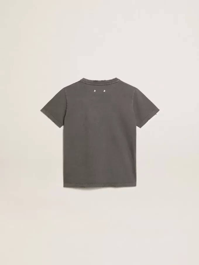 T-shirt da bambino grigia con effetto consumato