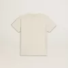 T-shirt da bambino in bianco consumato con scritte multicolori
