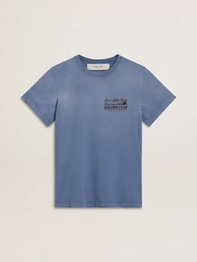 T-shirt da donna azzurro slavato con stampa sul petto T-shirt da donna azzurro slavato con stampa sul petto