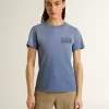 T-shirt da donna azzurro slavato con stampa sul petto T-shirt da donna azzurro slavato con stampa sul petto