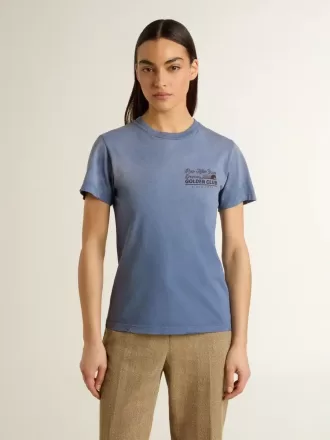 T-shirt da donna azzurro slavato con stampa sul petto
