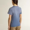 T-shirt da donna azzurro slavato con stampa sul petto T-shirt da donna azzurro slavato con stampa sul petto