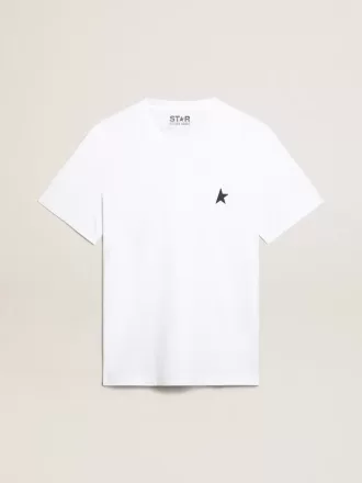 T-shirt da donna bianca con stella blu scuro sul davanti T-shirt da donna bianca con stella blu scuro sul davanti