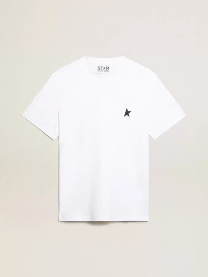 T-shirt da donna bianca con stella blu scuro sul davanti