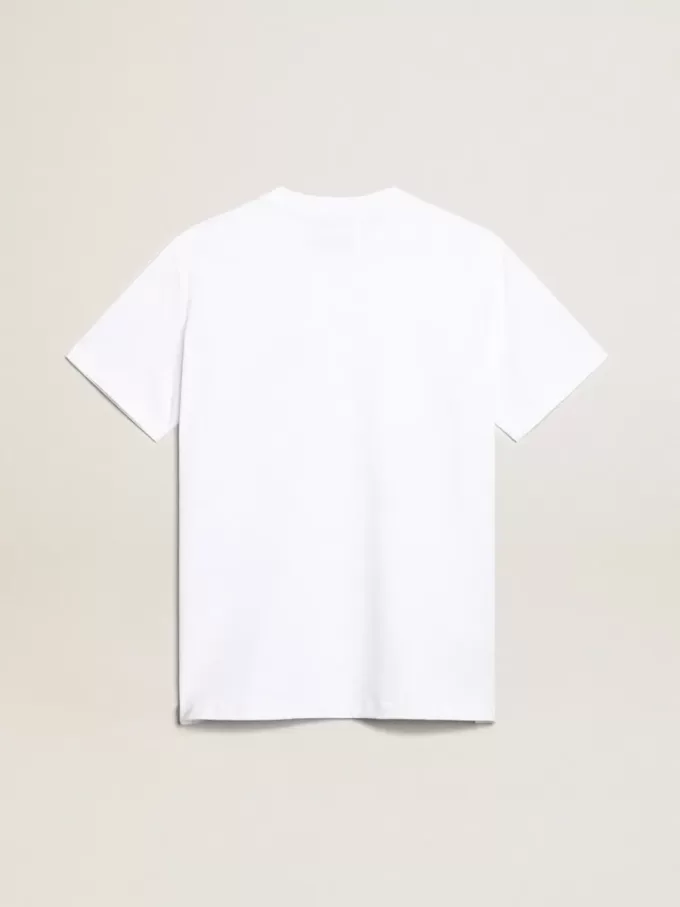 T-shirt da donna bianca con stella blu scuro sul davanti