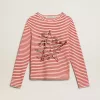 T-shirt da donna con strisce bianche e rosse e ricamo sul davanti T-shirt da donna con strisce bianche e rosse e ricamo sul davanti