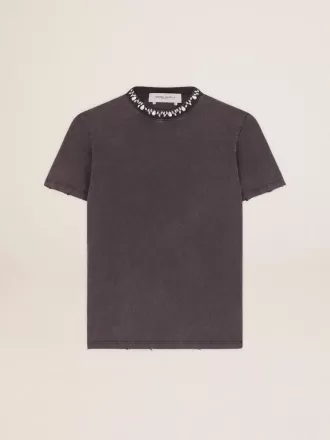 T-shirt da donna grigio antracite con cristalli