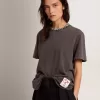 T-shirt da donna grigio antracite con cristalli