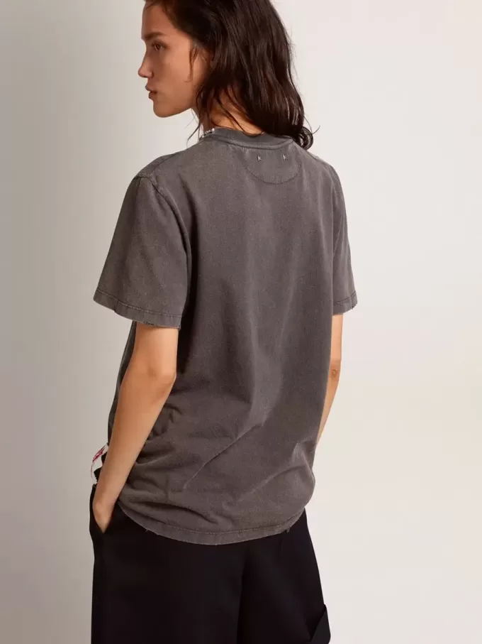 T-shirt da donna grigio antracite con cristalli