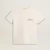 T-shirt da donna in bianco invecchiato con logo sul petto