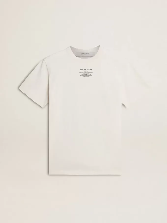 T-shirt da donna in cotone bianco consumato con scritte nere