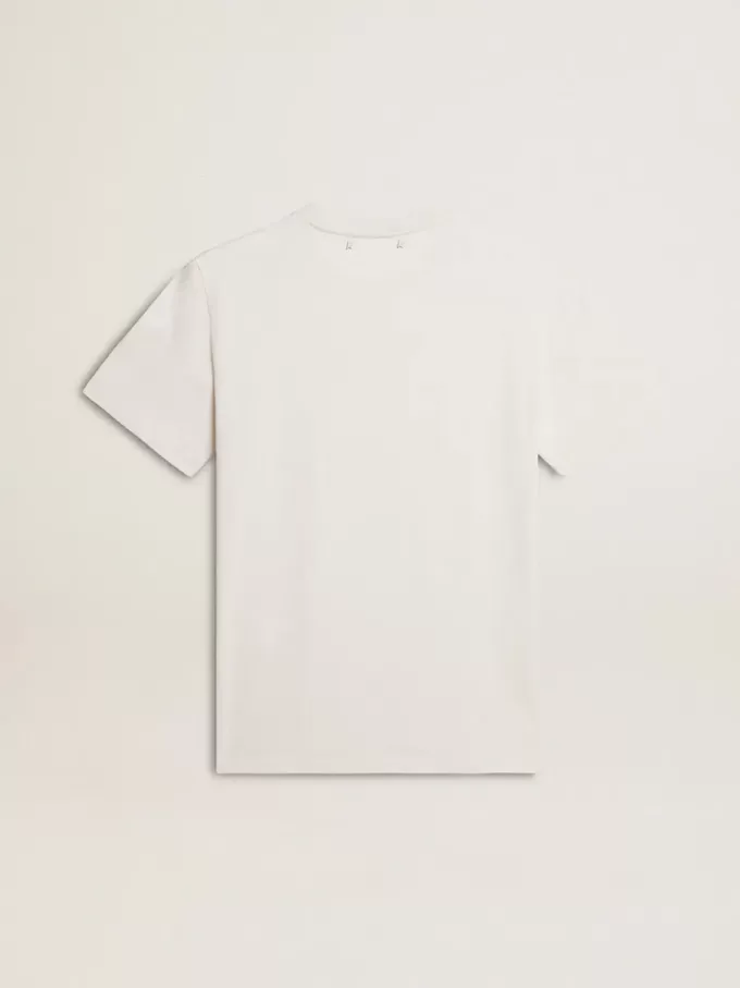 T-shirt da donna in cotone bianco consumato con scritte nere