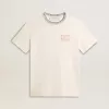 T-shirt da donna in cotone bianco invecchiato con ricami fatti a mano