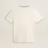 T-shirt da donna in cotone bianco invecchiato con ricami fatti a mano